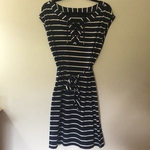 Tommy Hilfiger lace up front navy stripe dress